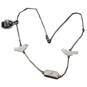 1970s Bird Effigy Single Strand MOP Liquid Silver Beads Vintage Necklace